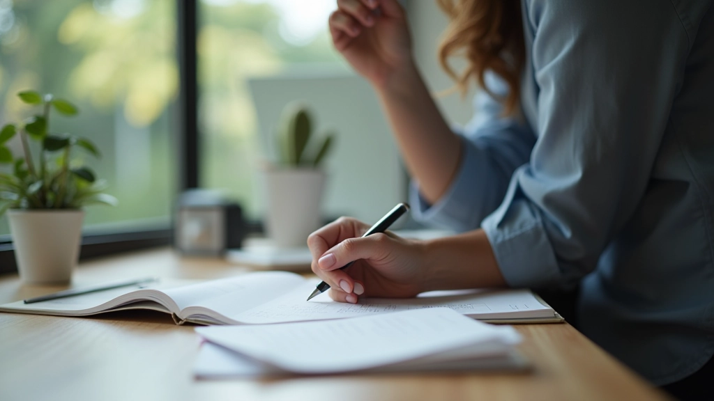 Person at desk reviewing weekly accomplishments