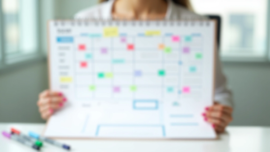 Color-coded calendar showing work blocks, family time, and rest periods across the week