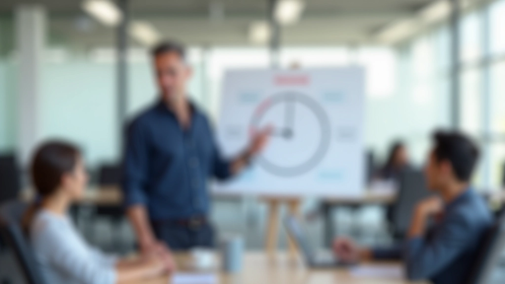 Marcus Teo conducting a time management workshop with Singapore professionals in a modern office meeting room, collaborative atmosphere with notebooks and planning materials on table