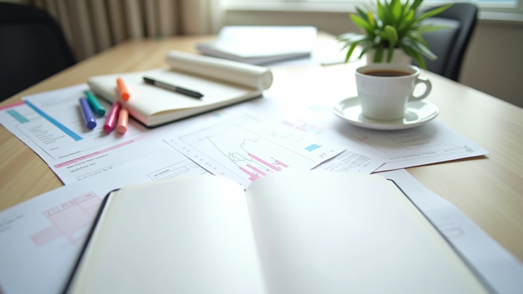 Organized desk with planning materials and strategic documents