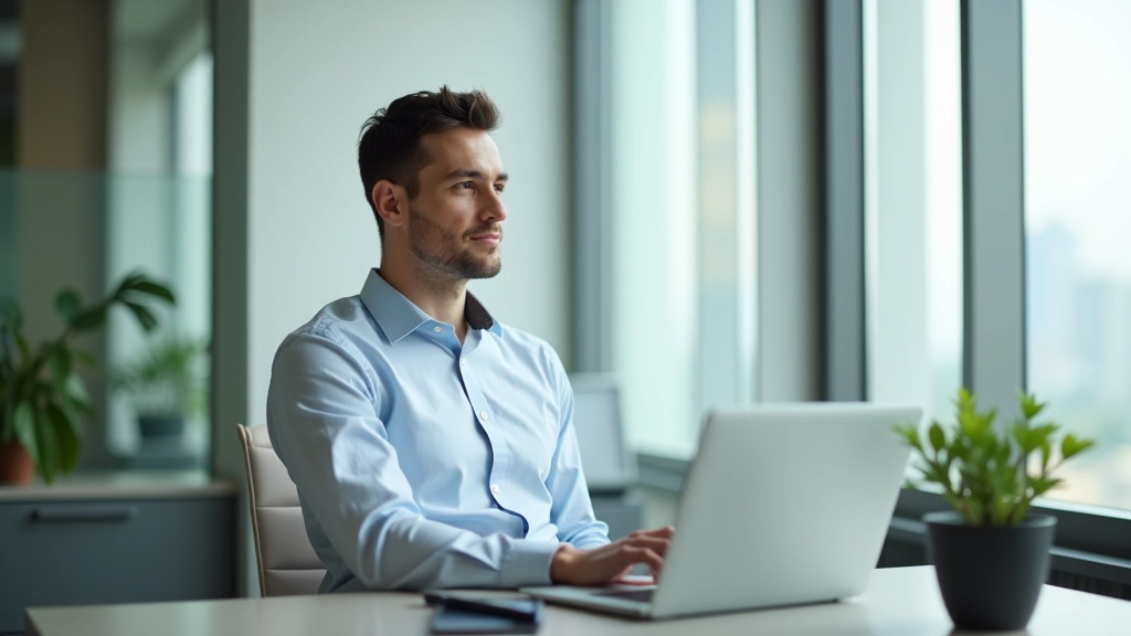 Professional taking break from work at modern office desk