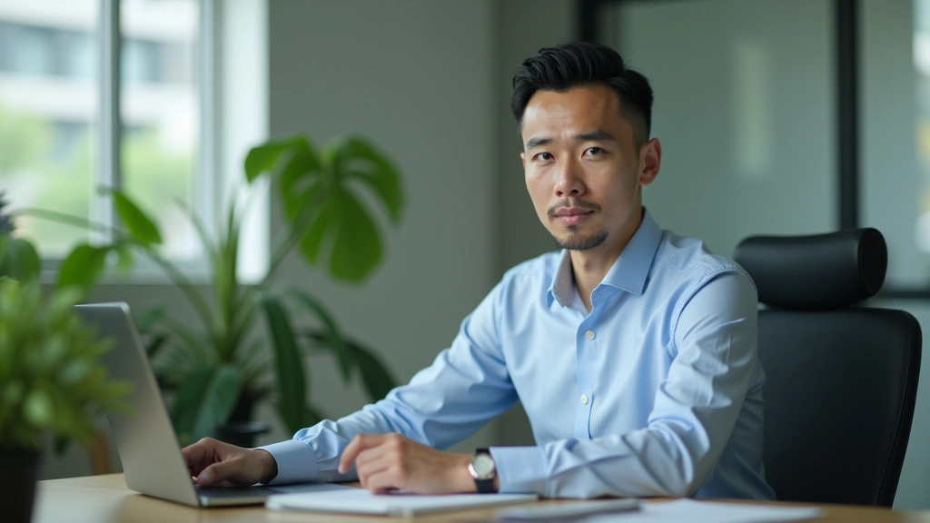 Professional working at desk with time management tools and calendar visible in modern office